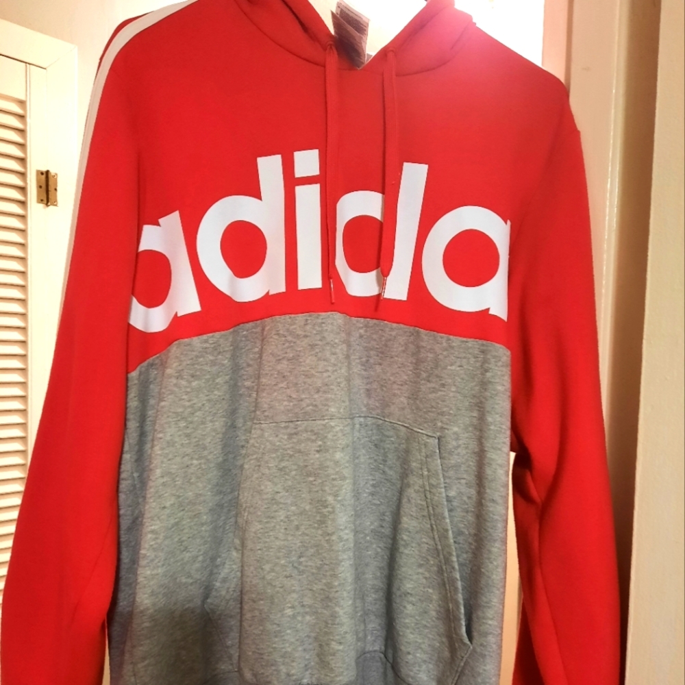 LARGE RED, GREY ADIDAS HOODIE